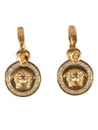 Versace Crystal Embellished Medusa Head Round Earrings Versace Crystal Embellished Medusa Head Round Earrings - White