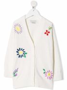 Stella McCartney Kids Cotton And Wool Cardigan With Floral Embroidery Stella McCartney Kids Cotton And Wool Cardigan With Floral Embroidery - White