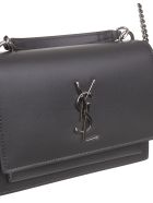 Sunset Chain Wallet In Grey-silver Smooth Leather Saint Laurent Sunset Chain Wallet In Grey-silver Smooth Leather - Storm/storm
