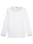 Il Gufo Long-sleeved T-shirt In Organic Cotton With Ruffles Detail Il Gufo Long-sleeved T-shirt In Organic Cotton With Ruffles Detail - White