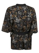 Saint Laurent Tie-waist Fur Applique Cardi-coat Saint Laurent Tie-waist Fur Applique Cardi-coat - Black/Grey/Natural