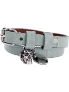Alexander McQueen Skull Charm Leather Double-wrap Bracelet Alexander McQueen Skull Charm Leather Double-wrap Bracelet - grey