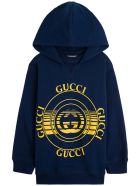 Gucci Cotton Blue Hoodie With Disck Print Gucci Cotton Blue Hoodie With Disck Print - (blue/yellow/mc)