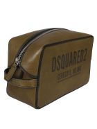 Grained Leather Logo Print Zip-around Pouch Dsquared2 Grained Leather Logo Print Zip-around Pouch - Military