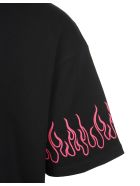 Man Black T-shirt With Fucsia Embroidered Flames Vision of Super Man Black T-shirt With Fucsia Embroidered Flames - Black/fuxia