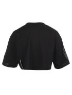 Black Cropped Woman T-shirt With Glitter Black Flame Vision of Super Black Cropped Woman T-shirt With Glitter Black Flame - Black/orange