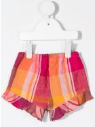 Pure Linen Checked Shorts With Ruffles Il Gufo Pure Linen Checked Shorts With Ruffles