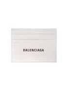 Man Crocodile Embossed White Leather Card Holder With Contrast Logo Balenciaga Man Crocodile Embossed White Leather Card Holder With Contrast Logo - White/black