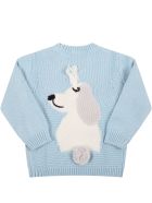 Stella McCartney Kids Light Blue Sweater For Baby Boy With Dog Stella McCartney Kids Light Blue Sweater For Baby Boy With Dog - Light Blue