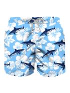 Velvet Blue Sharks All Over Print Boy's Light Swim Trunks MC2 Saint Barth Velvet Blue Sharks All Over Print Boy's Light Swim Trunks