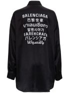 Balenciaga Silk Satin Shirt With Contrast Back Print Balenciaga Silk Satin Shirt With Contrast Back Print - Black