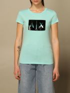 Armani Exchange T-shirt Half Sleeve Crewneck Sequin Logo Writing Armani Collezioni Armani Exchange T-shirt Half Sleeve Crewneck Sequin Logo Writing - Water