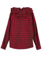 Philosophy di Lorenzo Serafini Kids Check Cotton Shirt With Ruffles Detail And Logo Philosophy di Lorenzo Serafini Kids Check Cotton Shirt With Ruffles Detail And Logo - Red