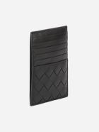 Bottega Veneta Card Holder With Maxi Intrecciato Motif In Leather Bottega Veneta Card Holder With Maxi Intrecciato Motif In Leather - Black-silver