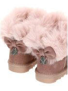 Monnalisa Pink Glitter Boots With Back Bow Detail Monnalisa Pink Glitter Boots With Back Bow Detail - Pink