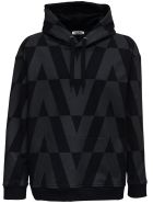 Valentino Black Cotton Hoodie With Macro Optical Print Valentino Black Cotton Hoodie With Macro Optical Print - Black