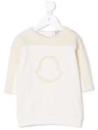 Kids White Dress With Logo And Faux Shearling Moncler Kids White Dress With Logo And Faux Shearling - White
