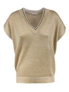Brunello Cucinelli V-neck Capped Sleeve Top Brunello Cucinelli V-neck Capped Sleeve Top - Beige