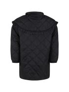 Douuod Black Jacket For Girl With Rouche And White Logo Douuod Black Jacket For Girl With Rouche And White Logo - Black