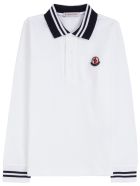 Moncler White Cotton Polo Shirt With Logo Patch Moncler White Cotton Polo Shirt With Logo Patch - White
