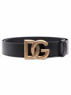 Dolce & Gabbana Black Leather Belt With Dg Buckle Dolce & Gabbana Black Leather Belt With Dg Buckle - Black