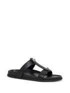 Valentino Garavani Roman Stud Slide Sandals In Black Leather Valentino Garavani Roman Stud Slide Sandals In Black Leather - Black