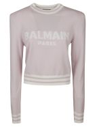 Balmain Stripe Trimmed Logo Sweater Balmain Stripe Trimmed Logo Sweater - Pink