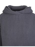 Woman Hooded Sweater In Dark Grey Ribbed Cashmere Fedeli Woman Hooded Sweater In Dark Grey Ribbed Cashmere - Dust grey