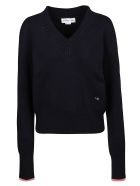 Victoria Beckham Embroidered V-neck Sweater Victoria Beckham Embroidered V-neck Sweater - Navy/Pink