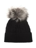 Woman Black Braided Beanie With Fox Pompon Moncler Woman Black Braided Beanie With Fox Pompon