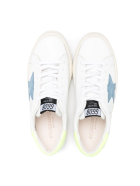 Kid White Super-star Sneakers With Light Blue Star And Fluo Yellow Spoiler Golden Goose Kid White Super-star Sneakers With Light Blue Star And Fluo Yellow Spoiler