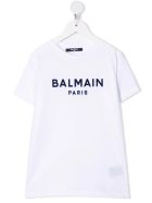 Kids White T-shirt With Black Velvet Logo Balmain Kids White T-shirt With Black Velvet Logo