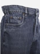 Miu Miu Paper Waist Jeans In Cotton Denim With Logo Detail Miu Miu Paper Waist Jeans In Cotton Denim With Logo Detail - Blue