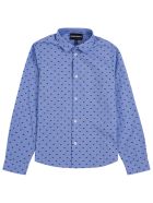 Emporio Armani Light Blue Cotton Shirt With Allover Logo Print Emporio Armani Light Blue Cotton Shirt With Allover Logo Print - Light blue
