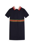 Gucci Blue Dress For Baby Girl With Double Gg Gucci Blue Dress For Baby Girl With Double Gg - Blue