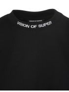 Black Cropped Woman T-shirt With Glitter Black Flame Vision of Super Black Cropped Woman T-shirt With Glitter Black Flame - Black/orange