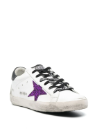 Woman White Super-star Sneakers With Black Spoiler And Purple Glitter Star Golden Goose Woman White Super-star Sneakers With Black Spoiler And Purple Glitter Star