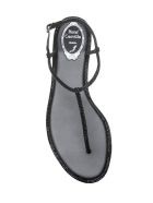 Balck Leather Diana Strass Flip Sandals René Caovilla Balck Leather Diana Strass Flip Sandals - Black
