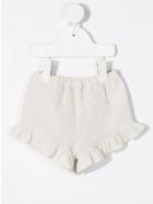 Newborn Beige Striped Pure Linen Shorts With Ruffles Il Gufo Newborn Beige Striped Pure Linen Shorts With Ruffles