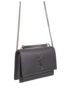 Sunset Chain Wallet In Grey-silver Smooth Leather Saint Laurent Sunset Chain Wallet In Grey-silver Smooth Leather - Storm/storm