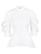 Woman White Peplum Shirt With Curled Sleeves Alexander McQueen Woman White Peplum Shirt With Curled Sleeves