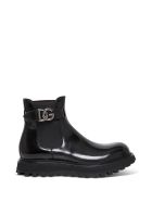 Dolce & Gabbana Glossy Black Leather Boots With Logo Dolce & Gabbana Glossy Black Leather Boots With Logo - Black