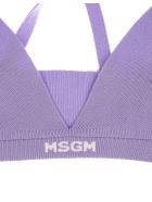 Purple Ribbed Knit Logo-hem Bra MSGM Purple Ribbed Knit Logo-hem Bra - Viola
