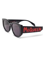 Alexander McQueen Eyewear Black Acetate Sunglasses With Logo Print Alexander McQueen Eyewear Black Acetate Sunglasses With Logo Print - Black