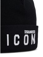 Dsquared2 Black Wool Hat With Logo Print Dsquared2 Black Wool Hat With Logo Print - White/black