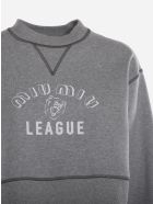 Miu Miu Cropped Cotton Sweatshirt With Rubber-effect Logo Print Miu Miu Cropped Cotton Sweatshirt With Rubber-effect Logo Print - Grey