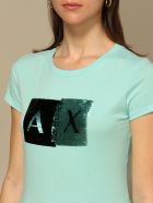 Armani Exchange T-shirt Half Sleeve Crewneck Sequin Logo Writing Armani Collezioni Armani Exchange T-shirt Half Sleeve Crewneck Sequin Logo Writing - Water