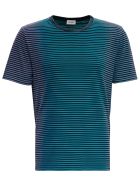 Saint Laurent Striped Cotton T-shirt With Logo Saint Laurent Striped Cotton T-shirt With Logo - Light blue