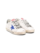 Kids White Super-star Sneakers With Blue Star And Black Spiler Golden Goose Kids White Super-star Sneakers With Blue Star And Black Spiler - Milk/blue/dark blue