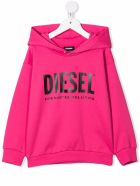 Kids Fluo Pink Hoodie With Black Oversize Logo Diesel Kids Fluo Pink Hoodie With Black Oversize Logo